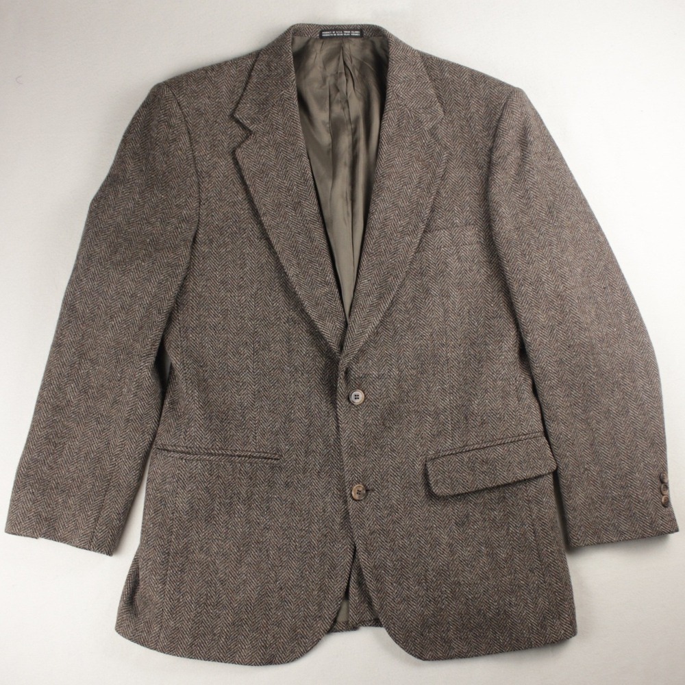 Towncraft 40R Shetland‎ Wool Tweed Sport Coat Brown Herringbone Blazer